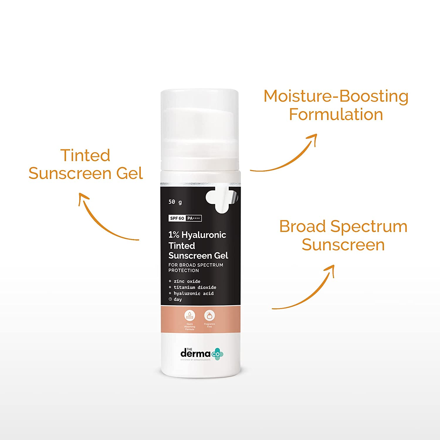 The Derma Co. 1% Hyaluronic Tinted Sunscreen Gel SPF 60 PA++++, 50gm (8906087778363)