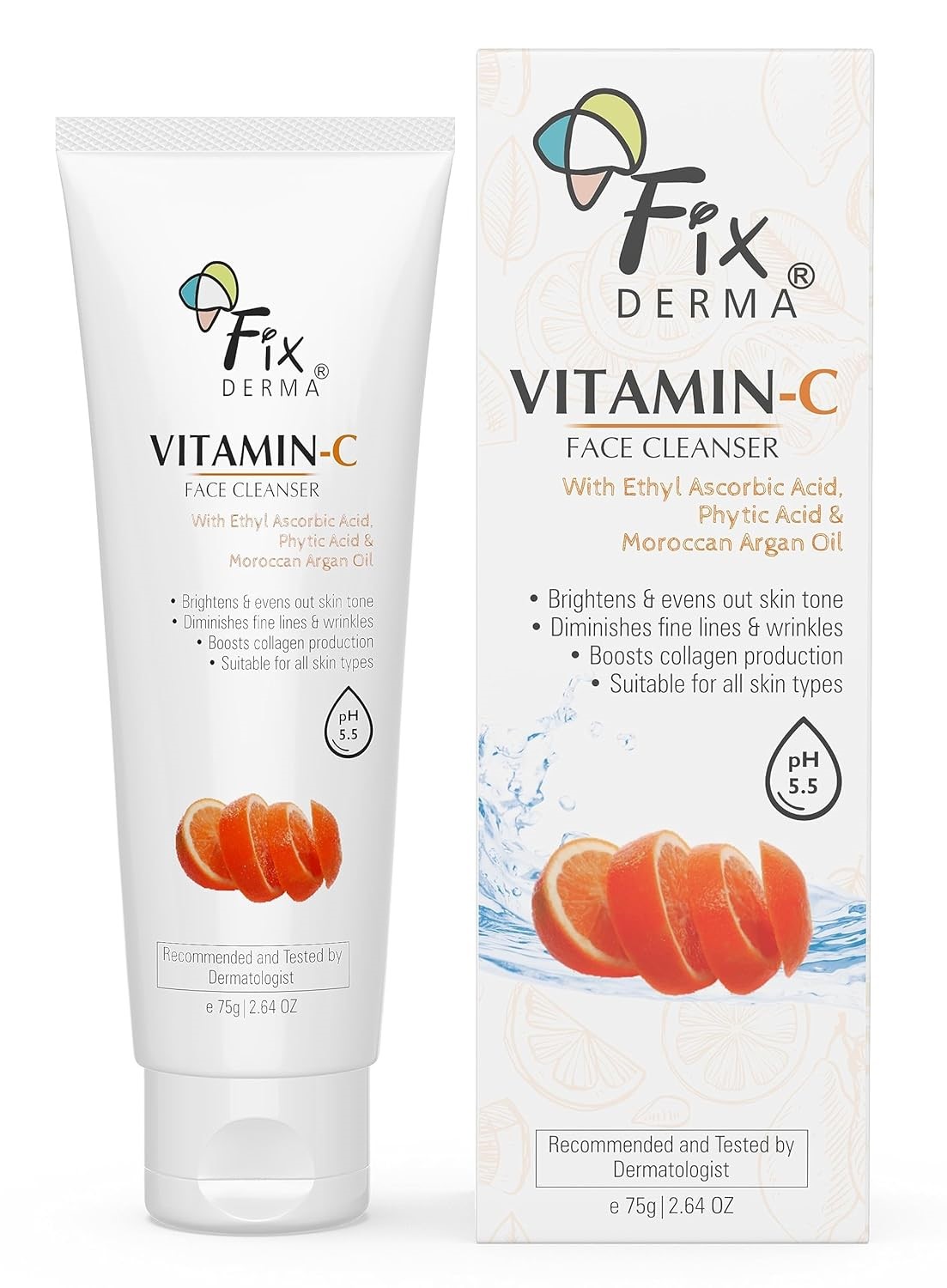 Fixderma Vitamin C Face Cleanser with Ascorbic Acid  facewash woman  Face Wash & Face Cleanser  Face Wash for Oily Skin (All Type Skin)  Face Wash for Women & Men - 75g
