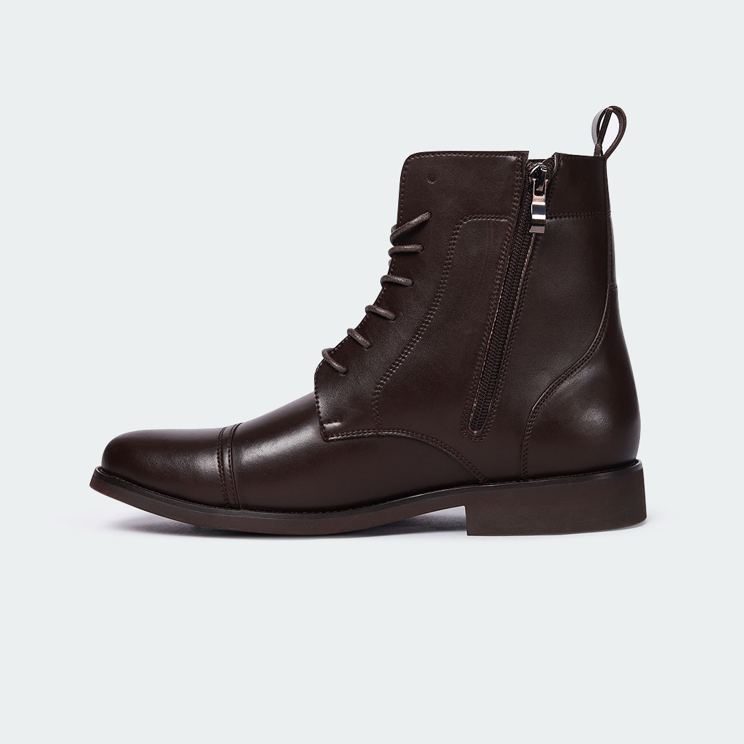 HUDSON A504C -Coffee Side Chain With Lace Up Boots For Men -Caliber Shoes Nepal