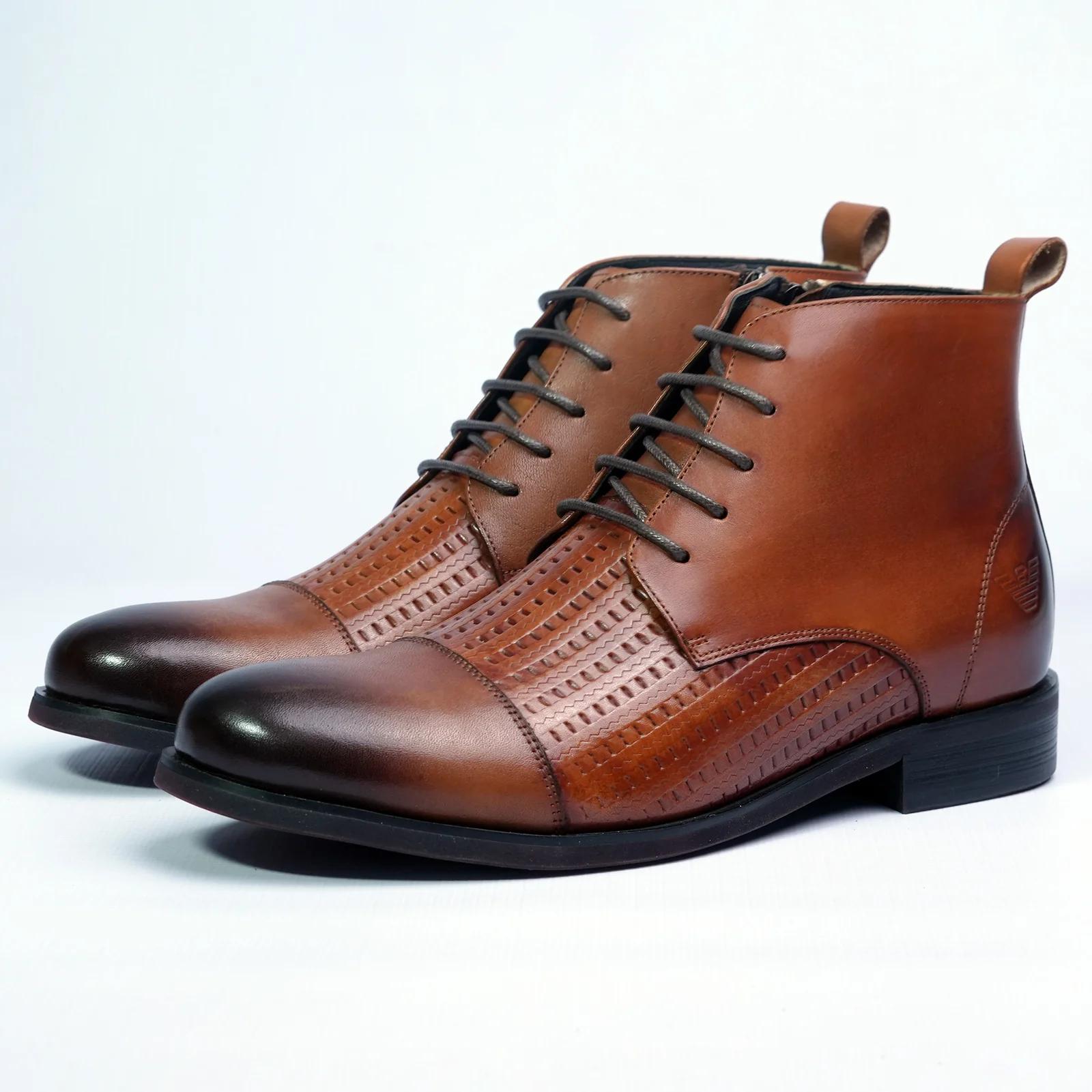 Men's Two-Tone Leather Dress Boots with Brogue Detail GS107
