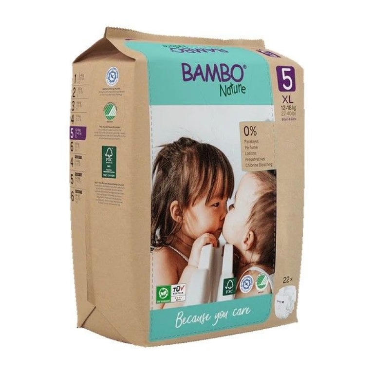 Bambo Nature Baby Diapers Size 5 XL (12–18 kg) – 22 pcs Tape Style | Eco-Friendly, Soft & Sensitive Skin Safe Diapers