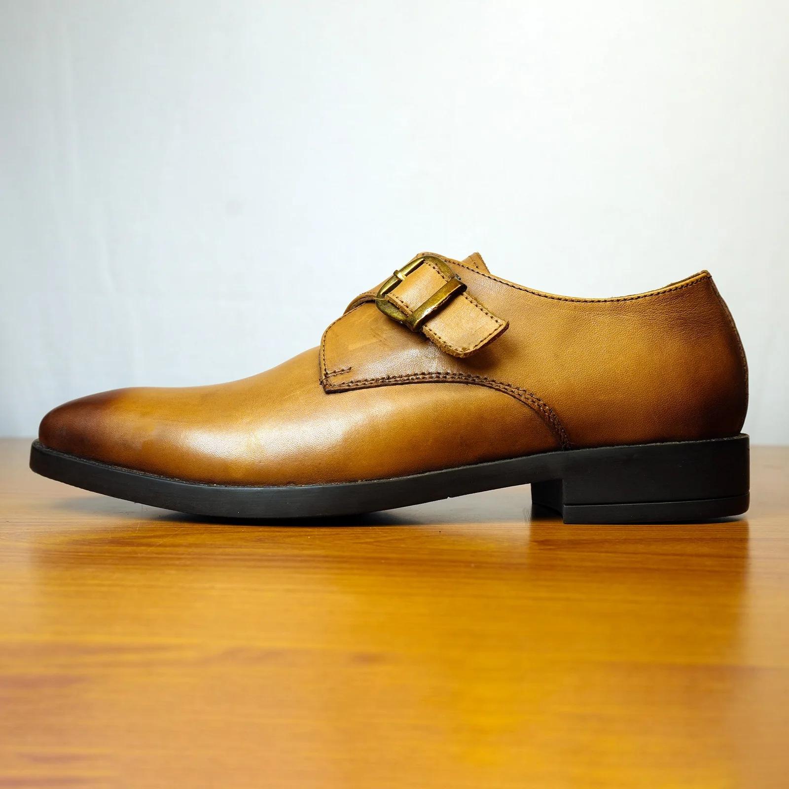 Men's Genuine Leather Single Monk Strap Shoes GS122.