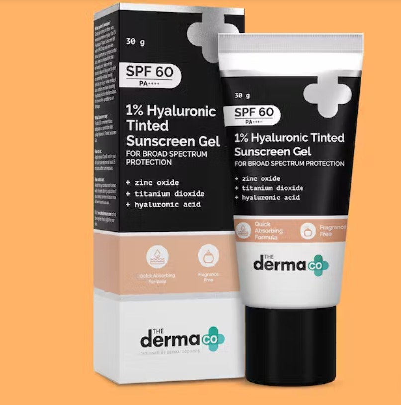 The Derma Co. 1% Hyaluronic Tinted Sunscreen Gel-SPF 60, 30gm (8904417306217)