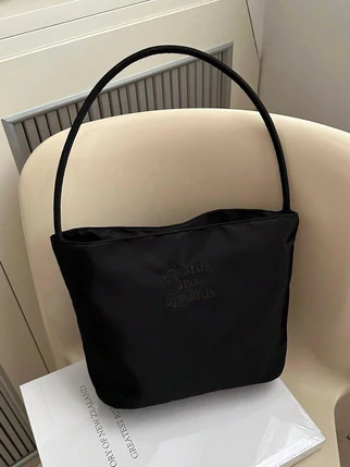 Nylon Letter Print Shoulder Bucket Bag