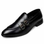 Run Shoes Double Buckle Black Loafers (2289)