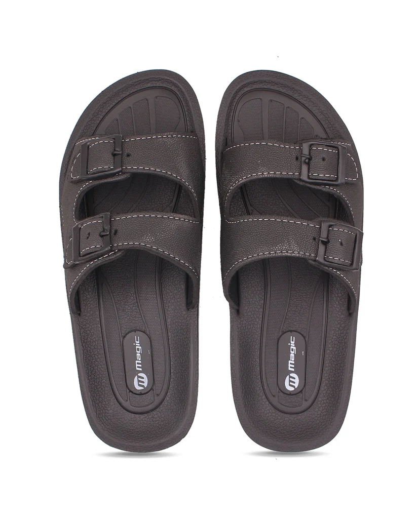 FABRICATION Magic+ Men’s Dual Buckle Slides – Comfortable Casual Slippers for Daily Wear
