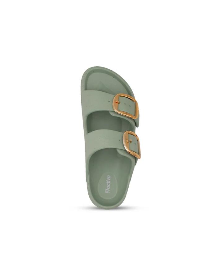 Women's Dual Buckle EVA Slides in Lightweight and Open-Toe Design
