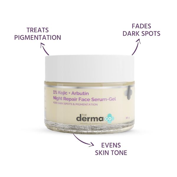 The Derma Co. 1% Kojic + Arbutin Night Repair Face Serum Gel 50gm (8904417300079)