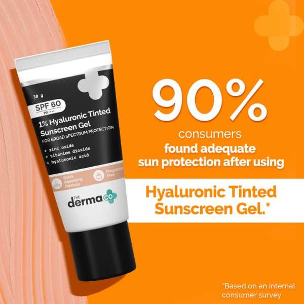 The Derma Co. 1% Hyaluronic Tinted Sunscreen Gel-SPF 60, 30gm (8904417306217)