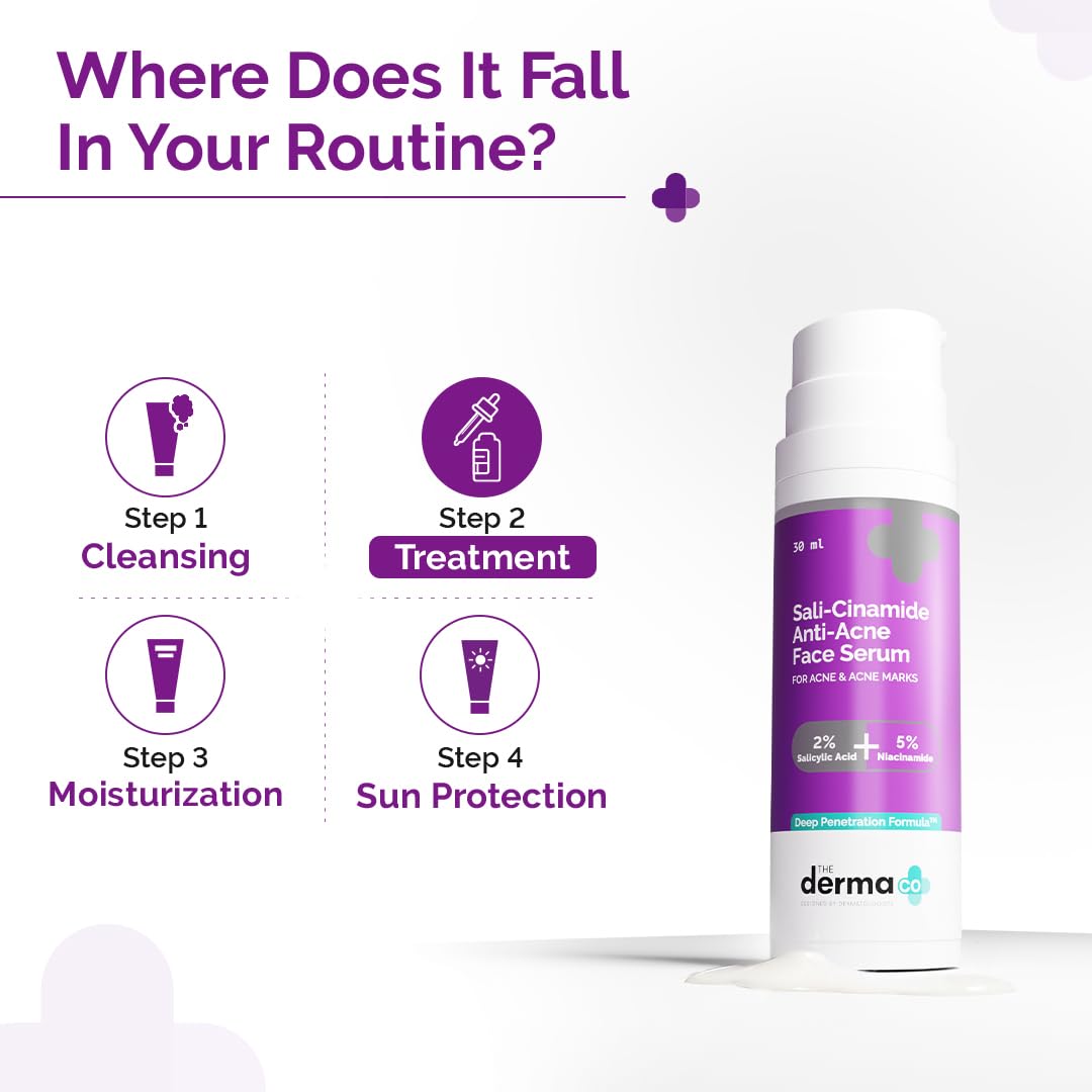 The Derma Co Sali-Cinamide Anti-Acne Face Serum with 2% Salicylic Acid & 5% Niacinamide, 30ml (8904417306521)