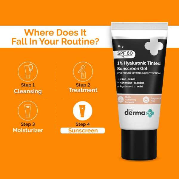The Derma Co. 1% Hyaluronic Tinted Sunscreen Gel-SPF 60, 30gm (8904417306217)