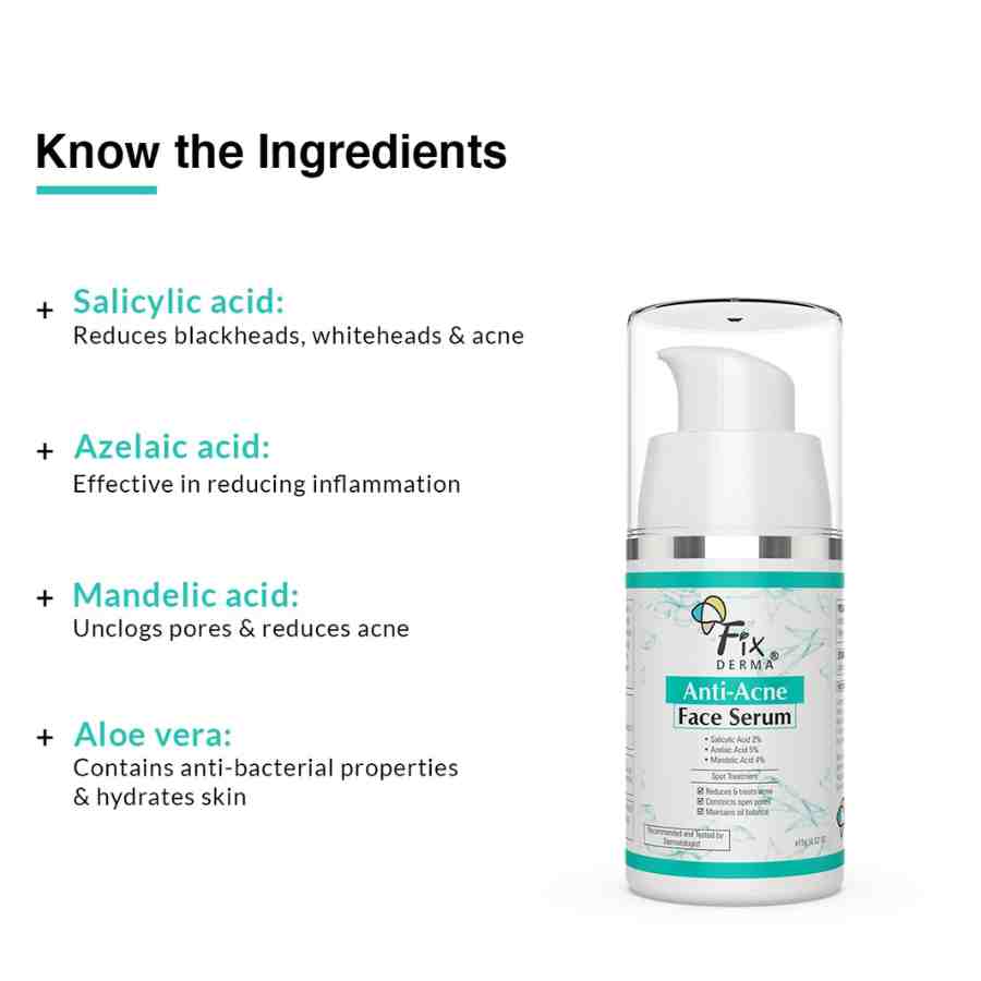 Fix Derma 2% Salicylic Acid Serum for Anti Acne & Spot Treatment with 5% Azelaic Acid & 4% Mandelic Acid, 30gm