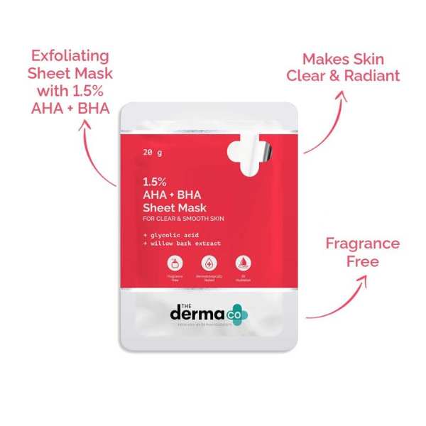 The Derma Co. 1.5% AHA+BHA Sheet Mask, 20gm (890608777069)
