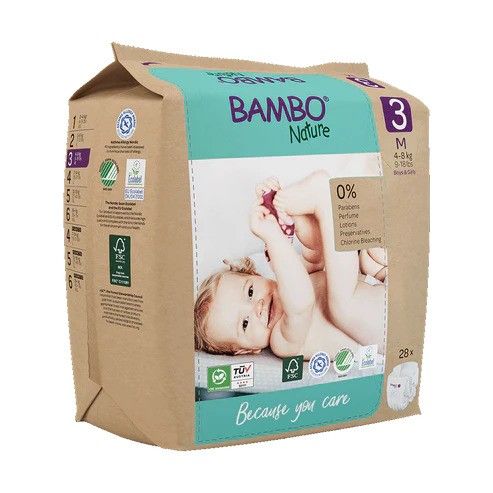 Bambo Nature Baby Diapers Size 3 M (4–8 kg) – 28 pcs Tape Style | Eco-Friendly, Soft & Sensitive Skin Safe Diapers