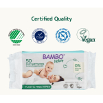 Bambo Nature Plastic-Free Wet Wipes (50 Pcs) | Gentle Baby Wipes | Fragrance-Free, Eco-Friendly & Safe for Sensitive Skin
