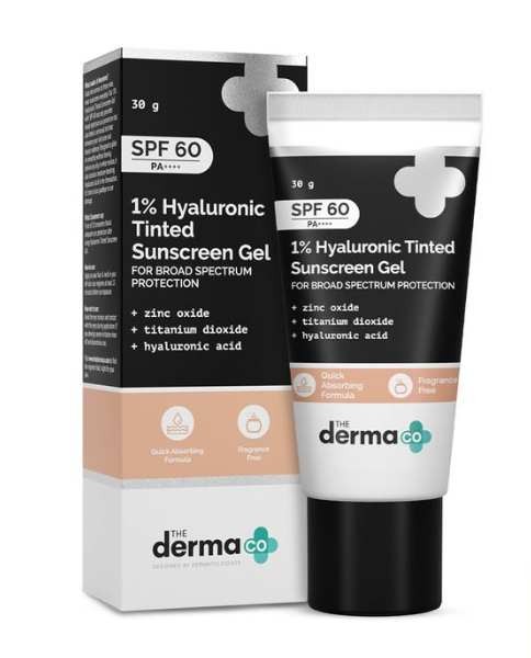The Derma Co. 1% Hyaluronic Tinted Sunscreen Gel-SPF 60, 30gm (8904417306217)
