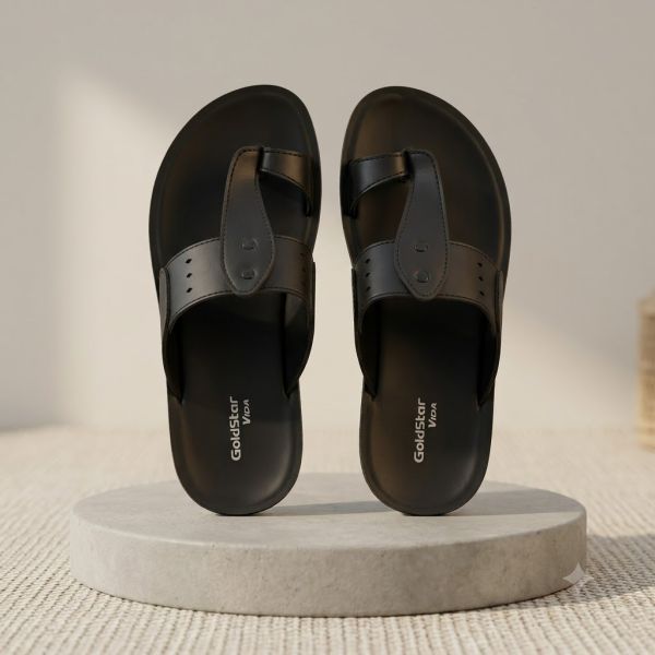 Goldstar Rocco 3007 Black Men’s Toe-Loop Sandals – Comfortable Daily Wear Casual Chappal