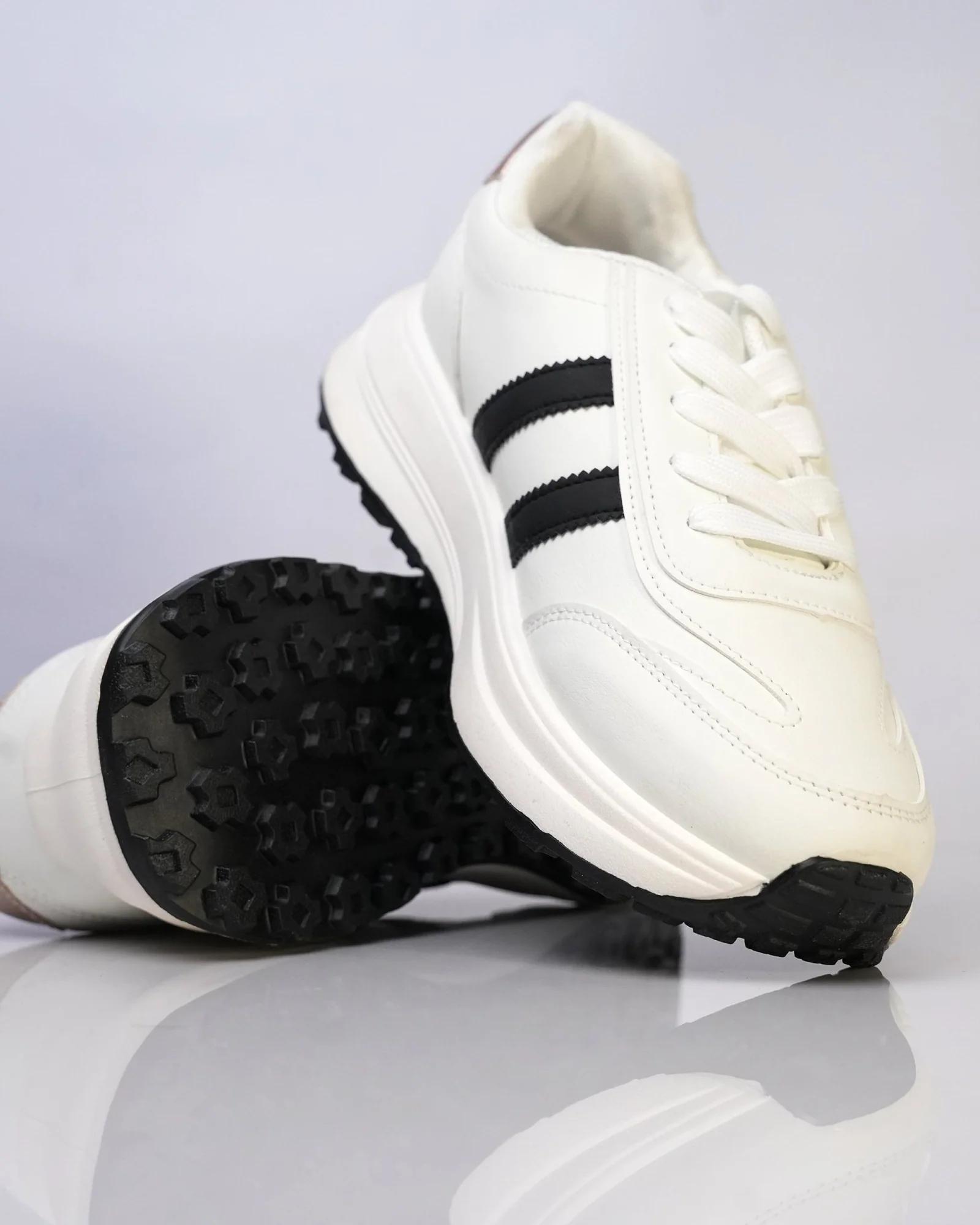 Goldstar White Black Stripe Retro Running Shoes For Women LS005