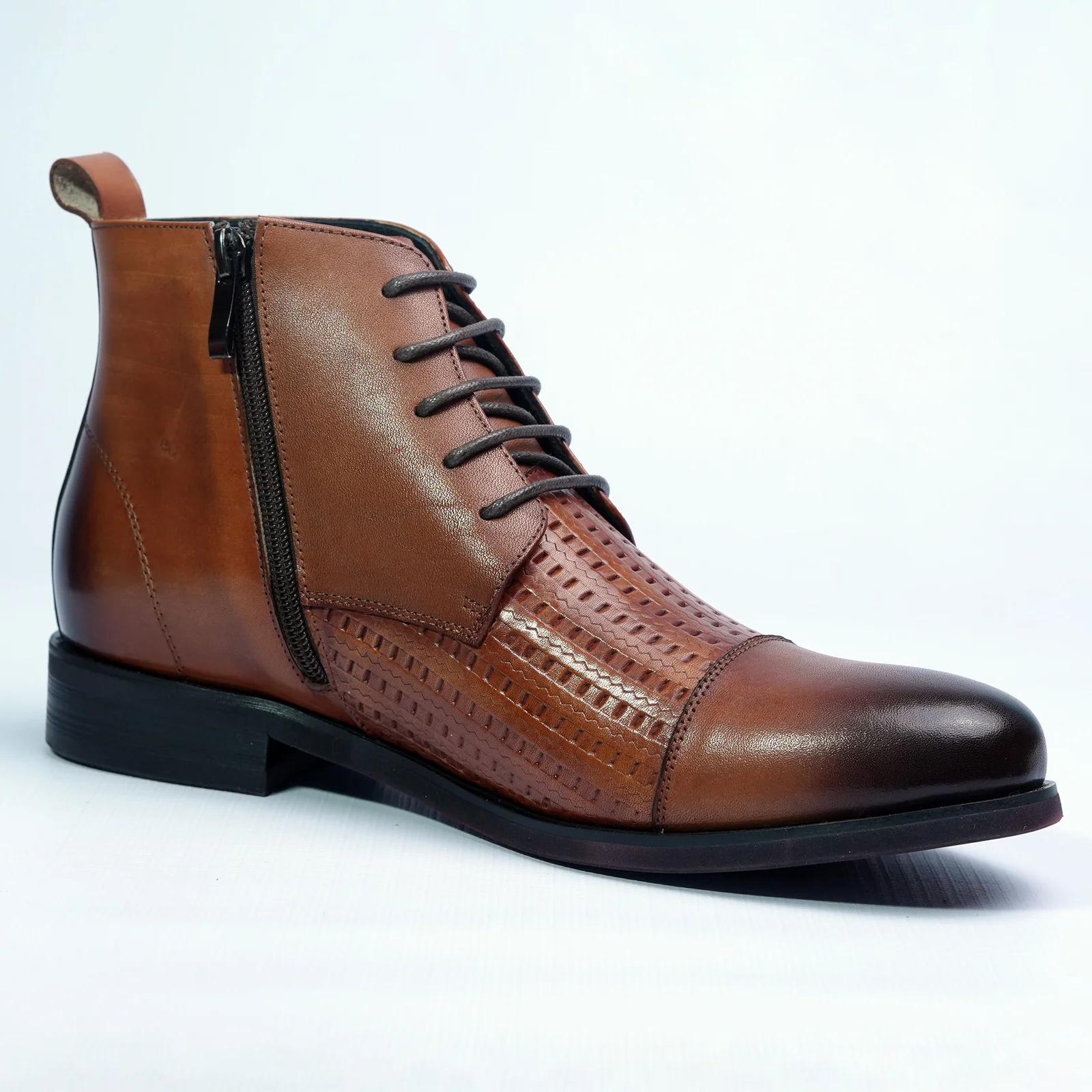 Men's Two-Tone Leather Dress Boots with Brogue Detail GS107