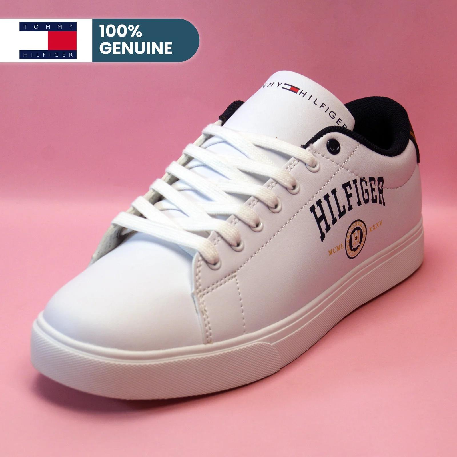 Tommy Hilfiger Men's White Sneakers with Gold Accents GS128