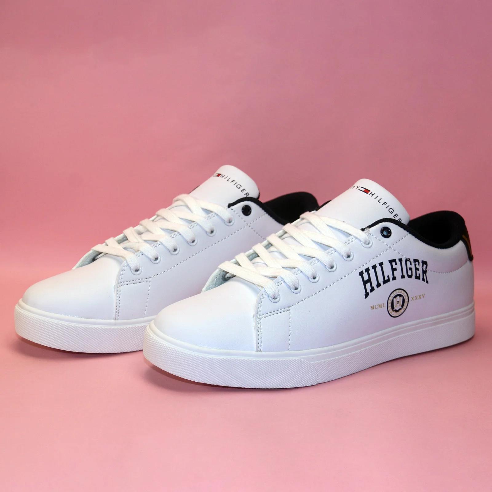 Tommy Hilfiger Men's White Sneakers with Gold Accents GS128