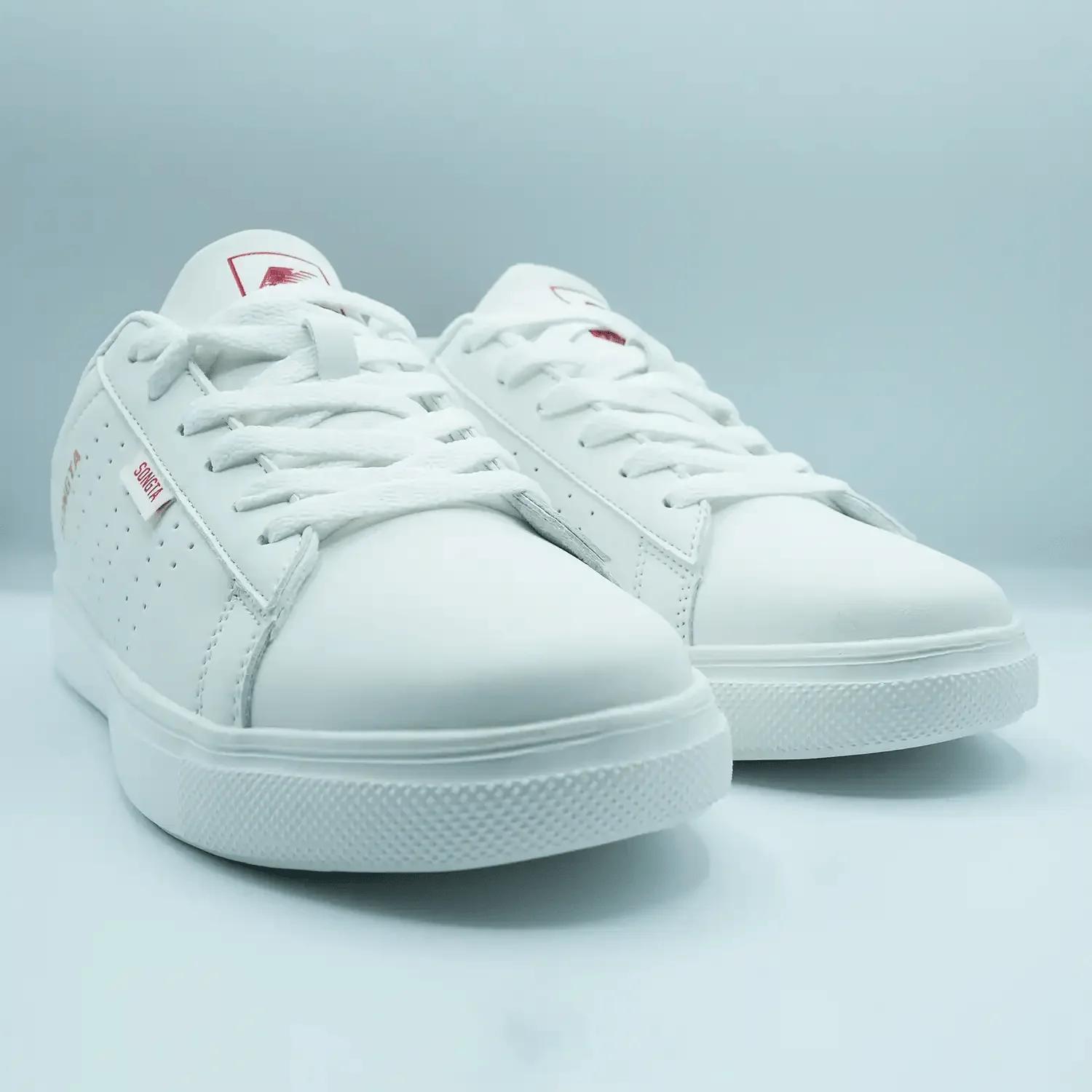 Unisex White Low-Top Sneakers with Red and Black Detail GS81