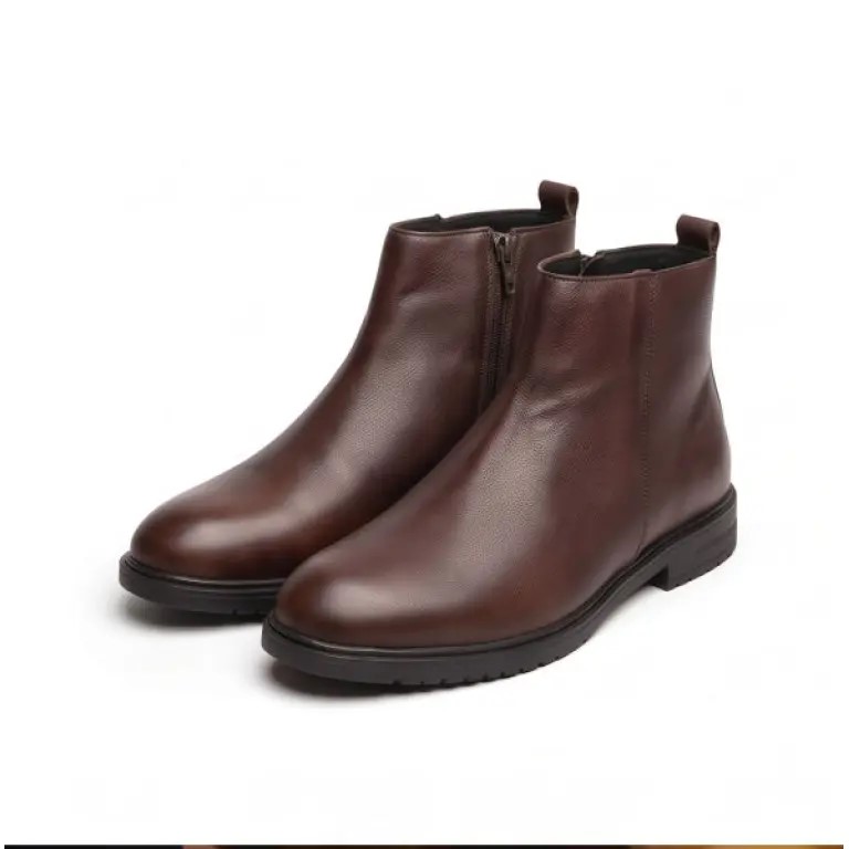 VE-2004 Men’s Genuine Brown Leather Chelsea Boots with Side Zipper | Formal & Casual Ankle Boots