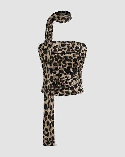 Leopard Print Slim Fit Crop Tube Top With Tie