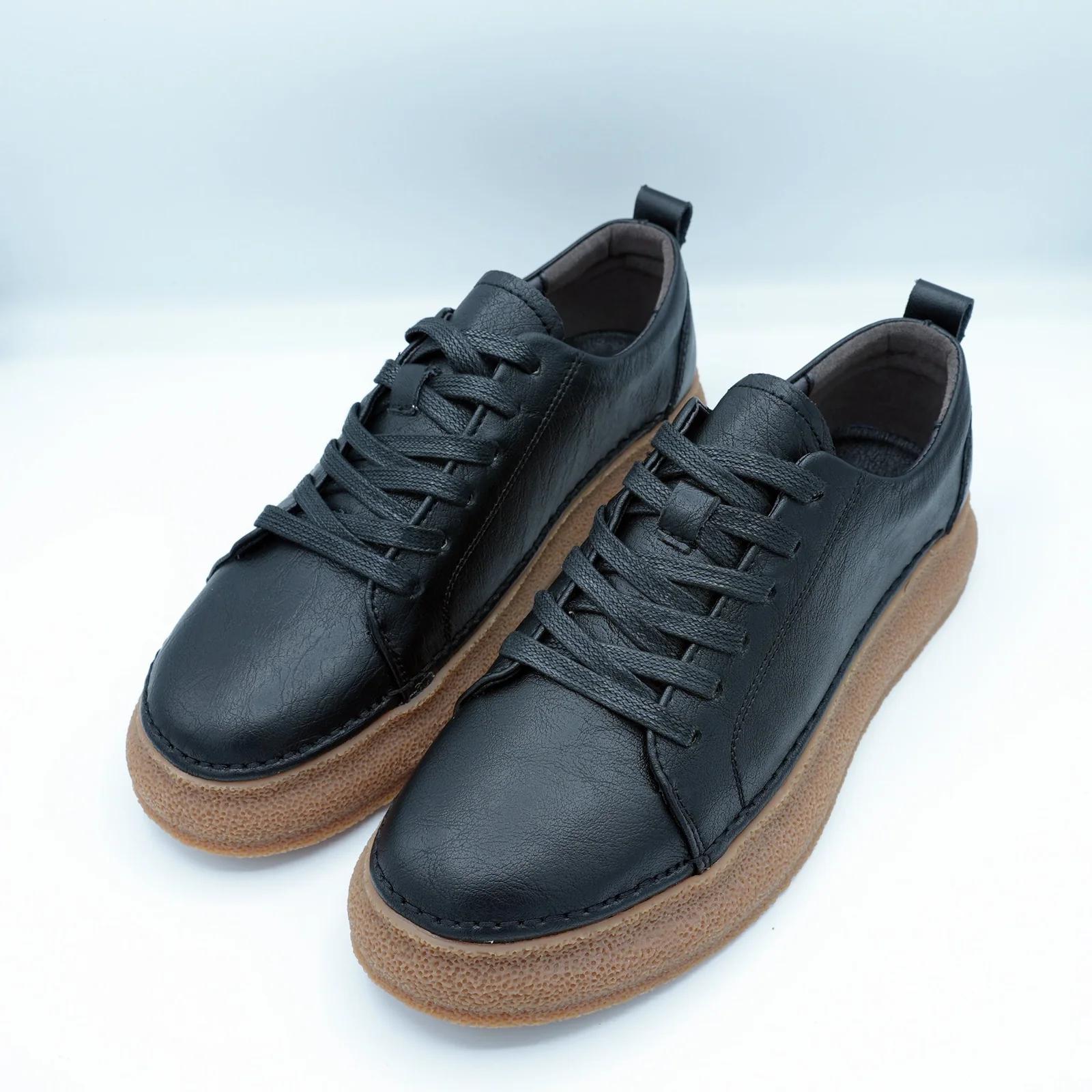 Men's Black Cowhide Leather Sneakers GS115