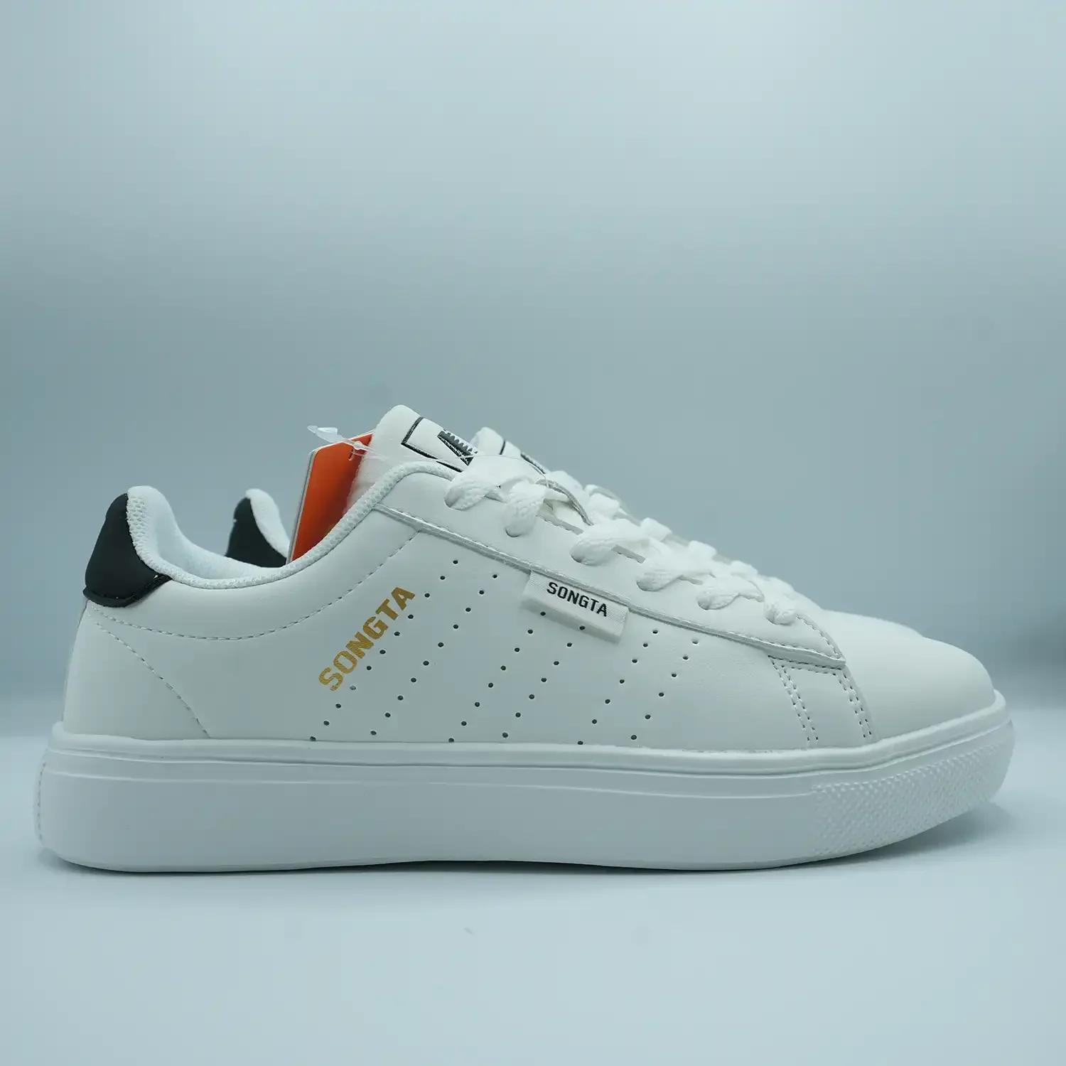 Unisex White Low-Top Sneakers with Red and Black Detail GS81