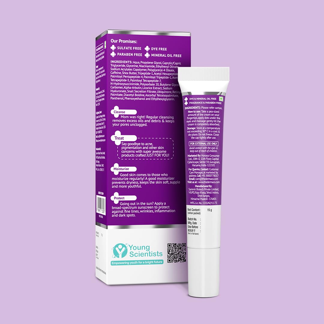 The Derma Co. Snail Peptide 96 Under Eye Repair Cream with Snail Mucin & Peptide Complex For Dark Circles & Puffiness, 15gm (8904417313567)